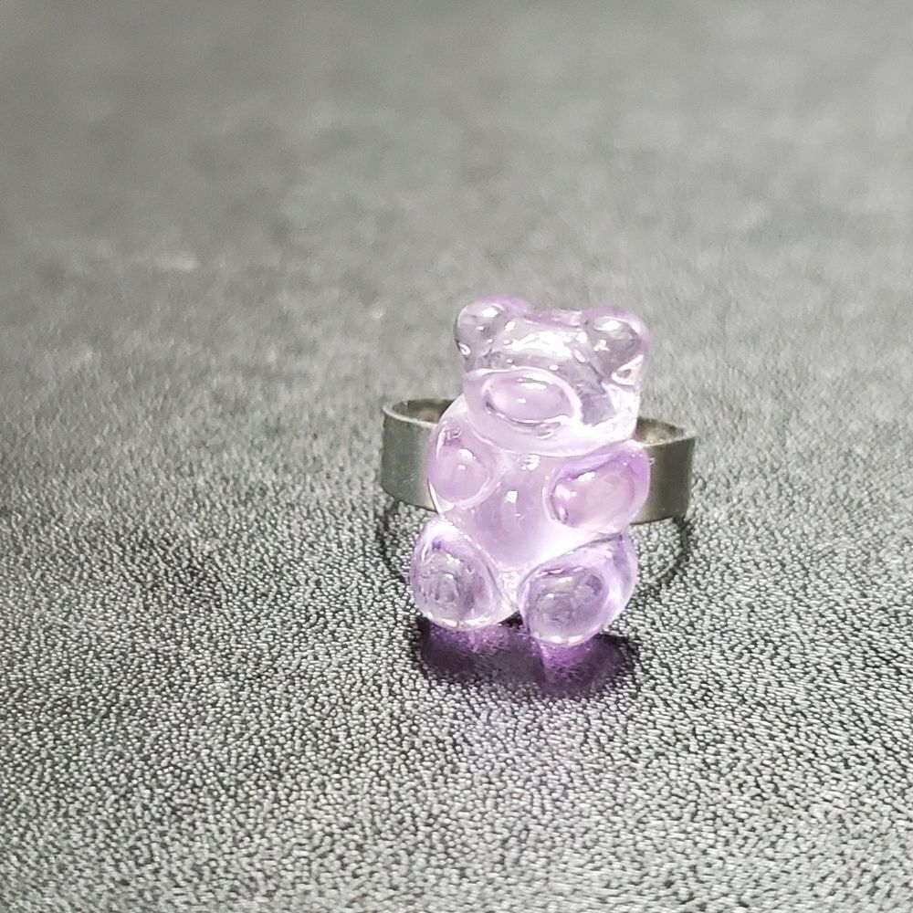 Silver tone purple gummy bear ring